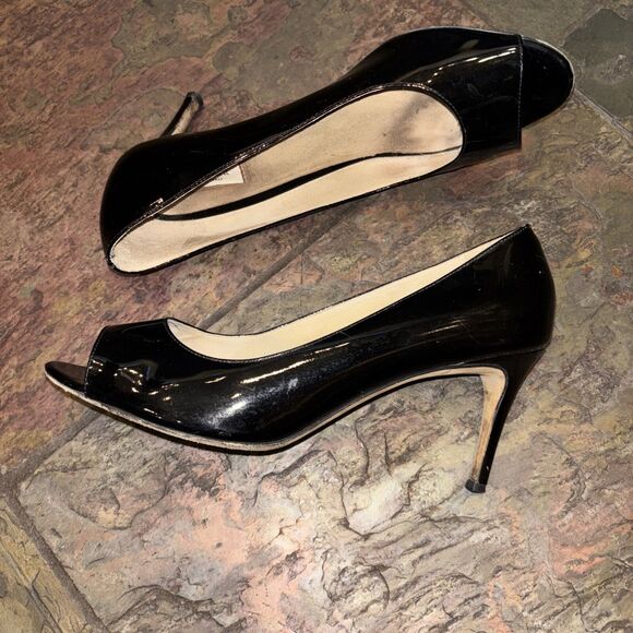 Max Mara Black Patent Leather Peep Toe Pumps Stiletto Heels 39 US 8.5 - Picture 2 of 9